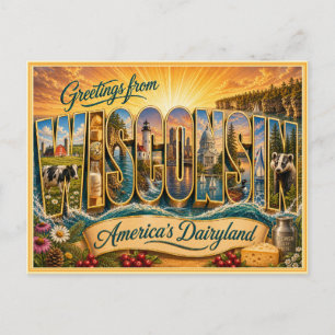 Antiguo saludo de Wisconsin de postal