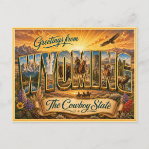 Antiguo saludo de Wyoming de postal