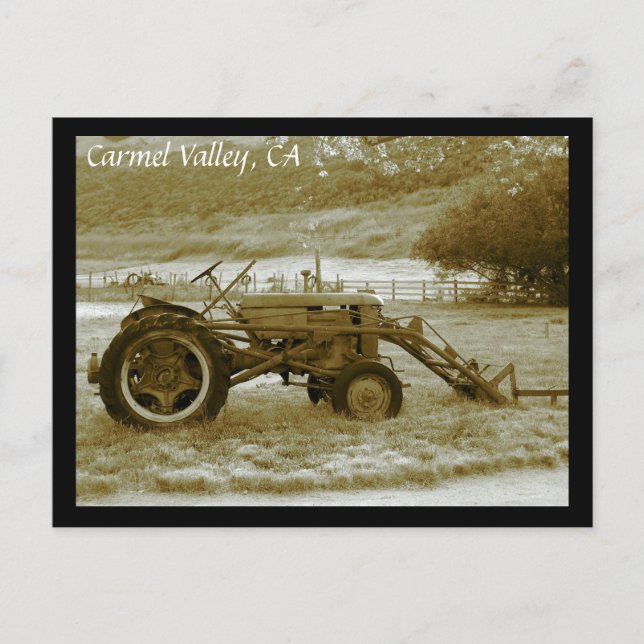 Antiguo Tractor Carmel Valley, postal CA (Anverso)