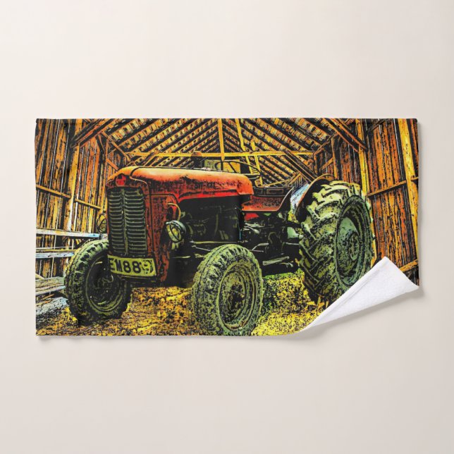 Antiguo Tractor Rojo Rústico Barn (Toalla de mano)