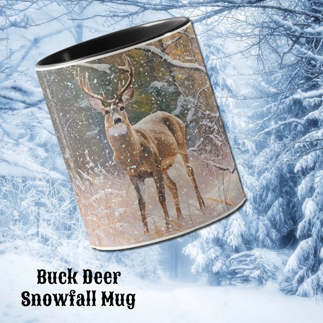 Antillas de ciervos de buck grandes en jarra de ni (A buck White-tailed deer in a snow scene art mug.)