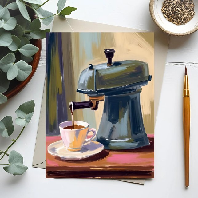 Antique Coffee Machine Latte Watercolor Card (Subido por el creador)