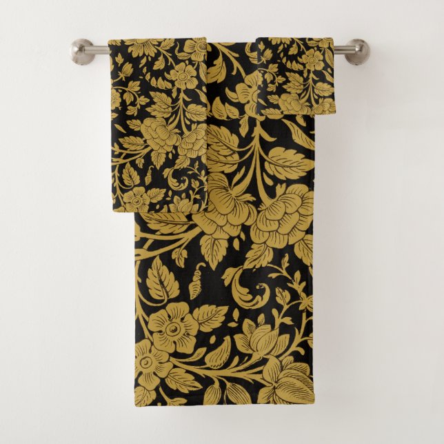 Antique Gold Floral Indian Lac-work Black Pattern (In situ)