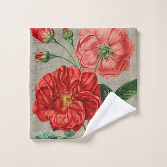 Antique Red Rose Art on Grey (Toallita)