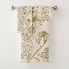 Antique Sepia Botanical Line Art Floral Pattern