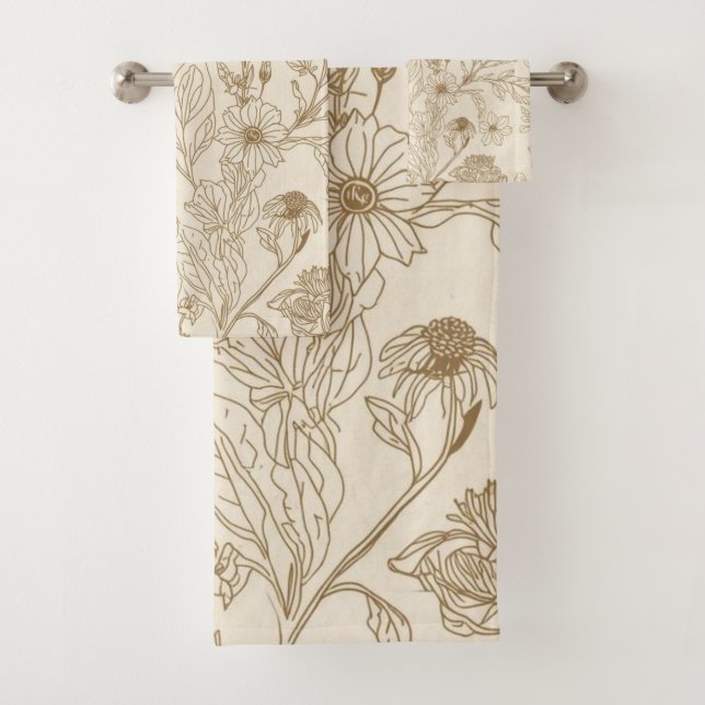 Antique Sepia Botanical Line Art Floral Pattern (In situ)