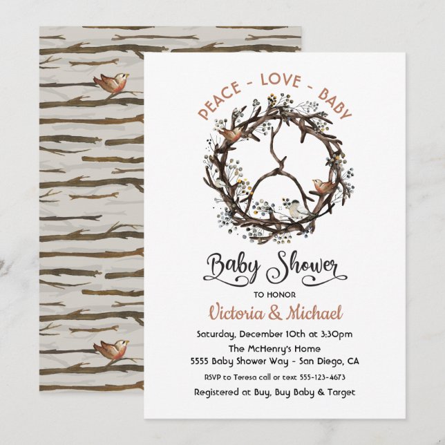 Antler and Twig Peace Sign Invitación de Baby Show (Anverso / Reverso)