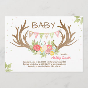 Antler Baby Shower Invitación Deer Woodland Floral