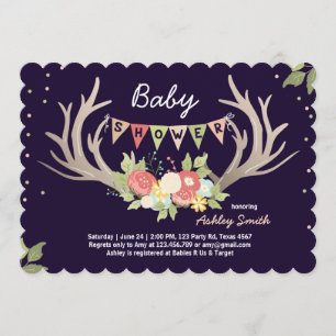 Antler Baby Shower Invitación Deer Woodland Floral