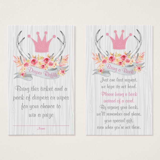 Antler Diaper Raffle Ticket y traiga una tarjeta d (Anverso y reverso)
