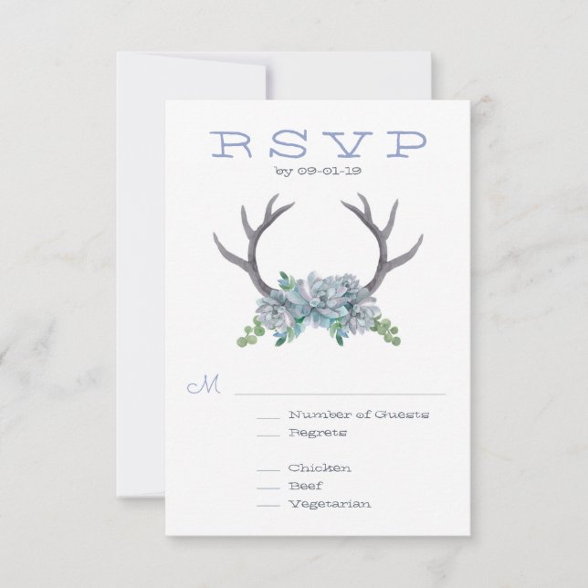 Antlers acuarela y Echeveria Wedding RSVP (Anverso)