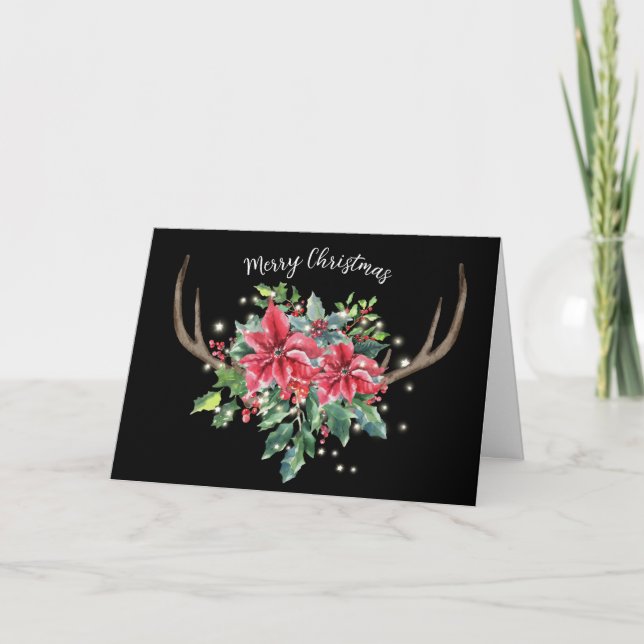 Antlers de venado con tarjeta Bouquet Poinsettia (Anverso)