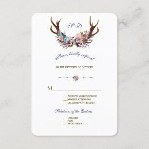 Antlers Dusty Blue Pink Floral RSVP de boda