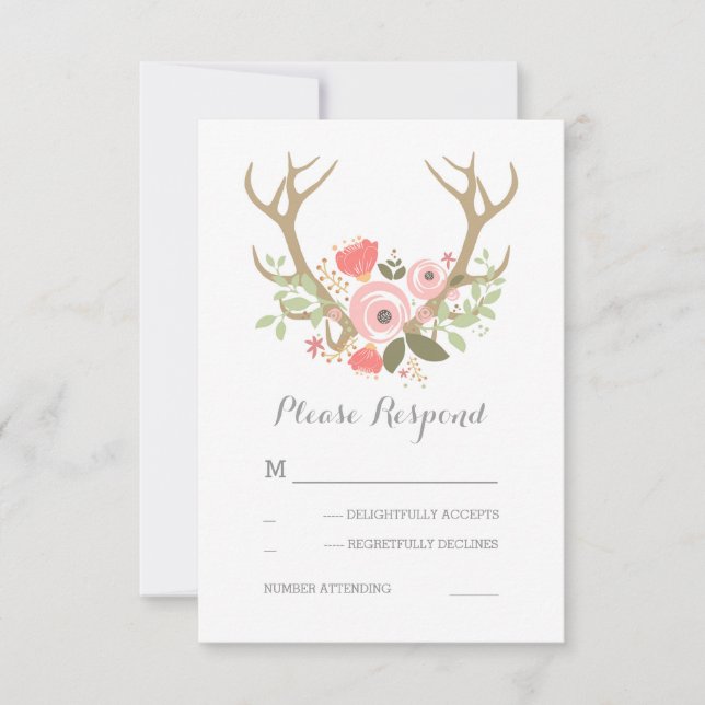 Antlers florales Boho Wedding RSVP (Anverso)