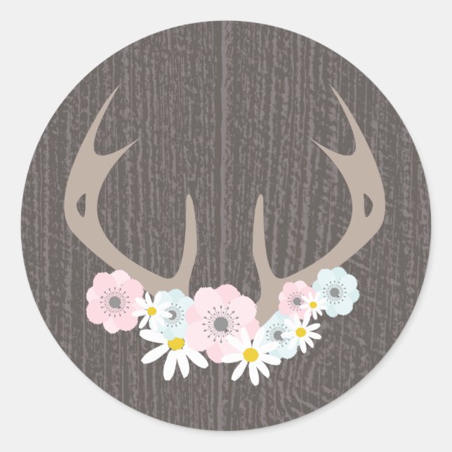 Antlers Florales + Pegatina de Madera Barn (Anverso)