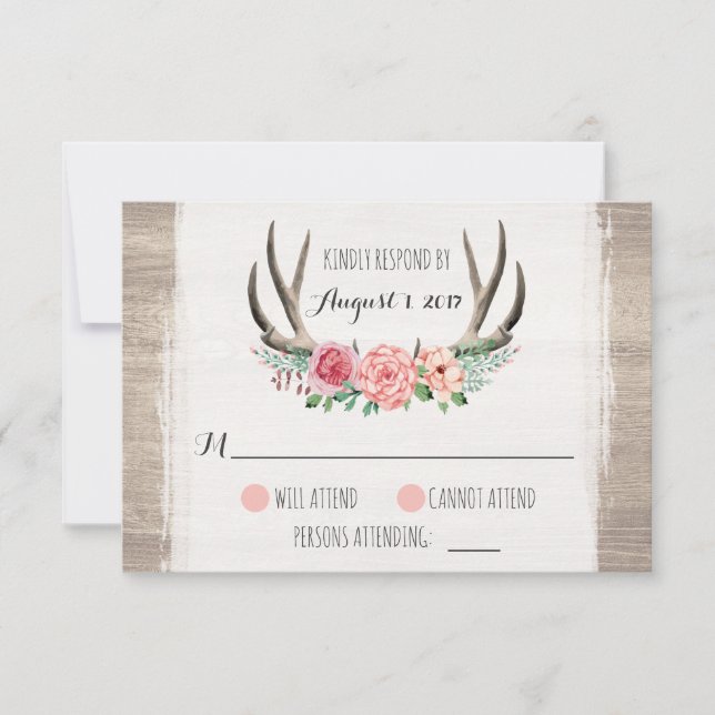 Antlers florales RSVP Personalizada Rústica Boda (Anverso)