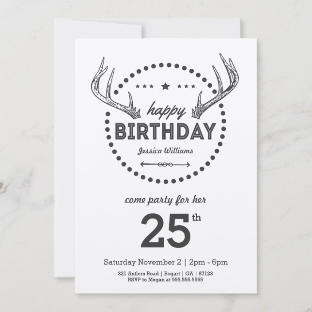 Antlers Invitación inspirada en Birthday Retro (Anverso)