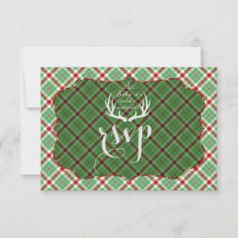 Antlers Red Green Plaid Wedding RSVP