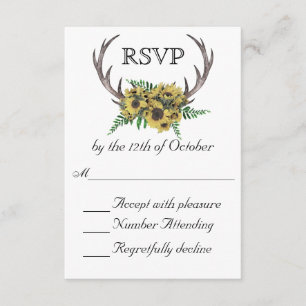 Antlers rusos Boho Sunflowers Wedding RSVP