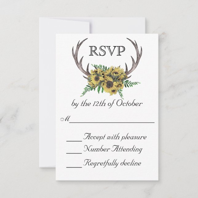 Antlers rusos Boho Sunflowers Wedding RSVP (Anverso)