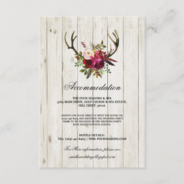 Antlers Rústico Alojamiento Tarjetas de Boda de Ma (Anverso)