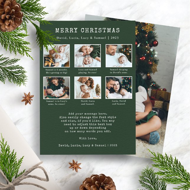 Anuario en revisión de tarjeta de vacaciones de Co (Merry Christmas Photo Collage Holiday Card - Green and White)