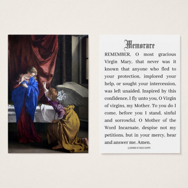 Anunciación católica de la plegaria María Memorare (Anverso y reverso)