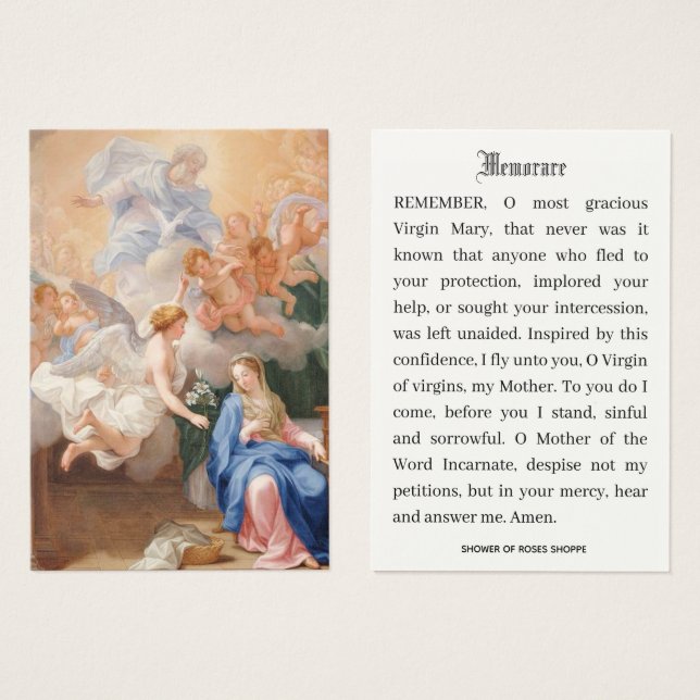 Anunciación católica de la plegaria María Memorare (Anverso y reverso)