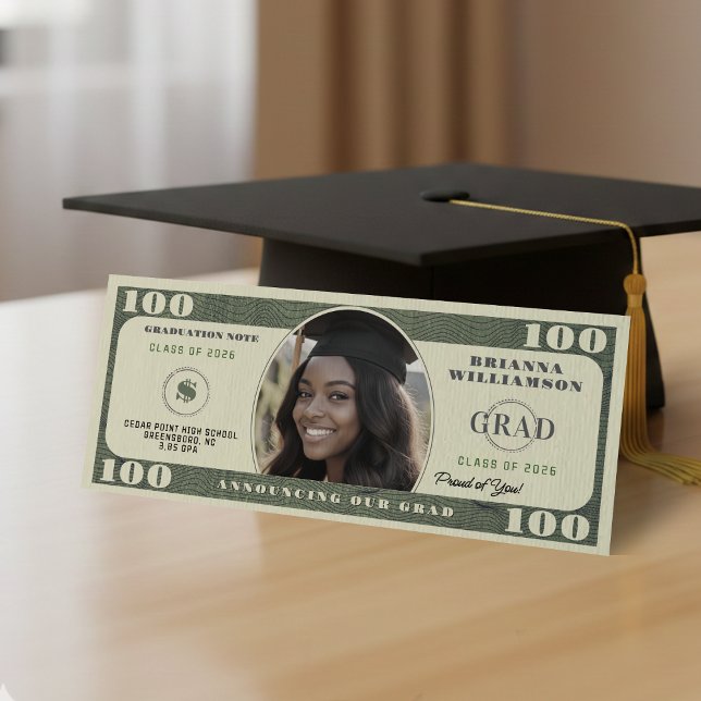 Anuncio 100 Dollar Bill Photo Graduation (100 Dollar Bill Photo Graduation Announcement
)