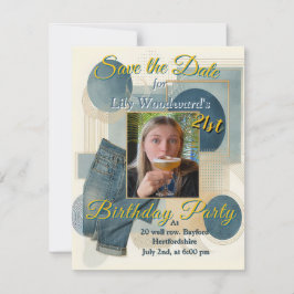 Anuncio 21 cumpleaños Almond flor crema azul