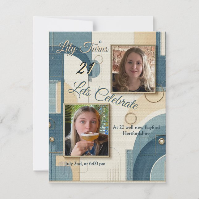 Anuncio 21 cumpleaños Almond flor crema azul (Anverso)