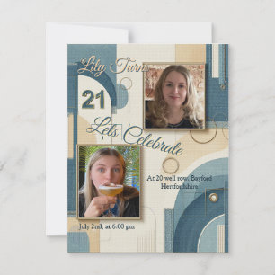 Anuncio 21 cumpleaños Almond flor crema azul
