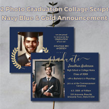 2 Collage de fotos Script Navy Blue & Gold