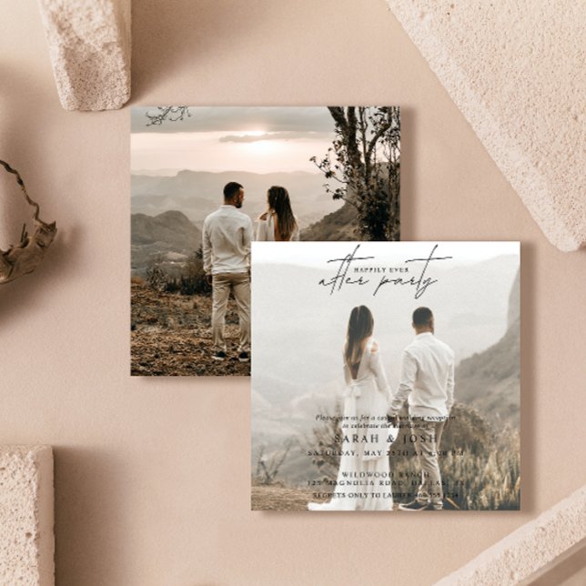 Anuncio 2 Foto Feliz Nunca Después De La Recepción De La B (Easily personalize this photo wedding reception invitation with your photo and unique details.)