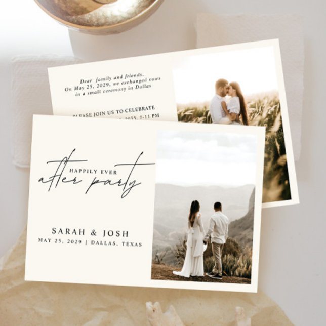 Anuncio 2 Foto Feliz Nunca Después De La Recepción De La B (Easily personalize these cream wedding reception invites with your photos and details!)