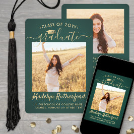 Anuncio 2 Graduación de guión verde y oro de clase fotográ