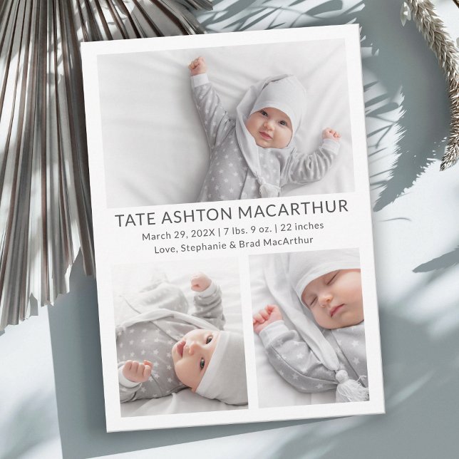 Anuncio 3 Photo Collage Baby Birth Announcement (Subido por el creador)