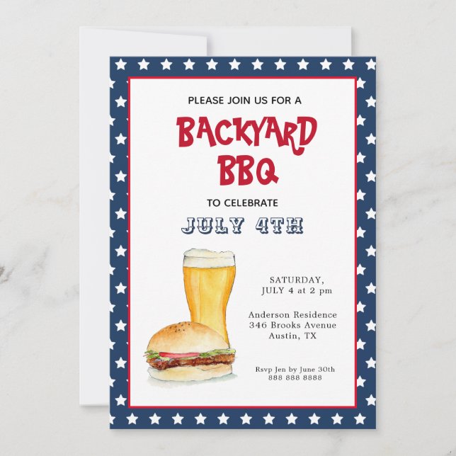 Anuncio 4 de julio fiesta de barbacoa en el patio trasero (Anverso)