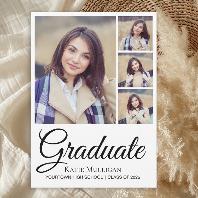 Anuncio 4 Fondo editable de secuencia de comandos de gradu (4-photo graduation announcement card)