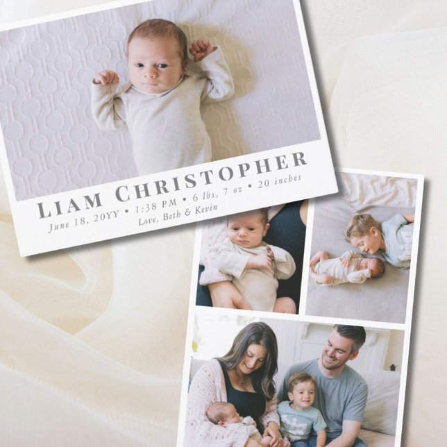 Anuncio 4 Foto Moderno Género Mínimo Neutral Nacimiento Si (4 Photo Modern Minimal Gender Neutral Simple Birth Announcement)