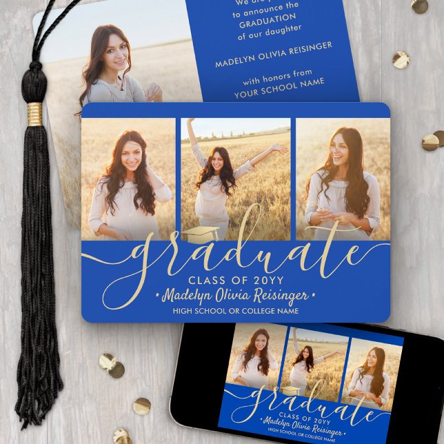 Anuncio 4 Photo Graduation Collage Script Royal Blue Gold (Subido por el creador)