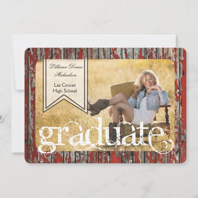 Anuncio 5 x 7 Viejos Red Barn Wood Weather Senior Invitaci (Anverso)