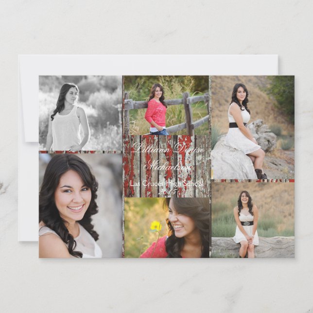 Anuncio 5 x 7 Viejos Red Barn Wood Weather Senior Invitaci (Anverso)