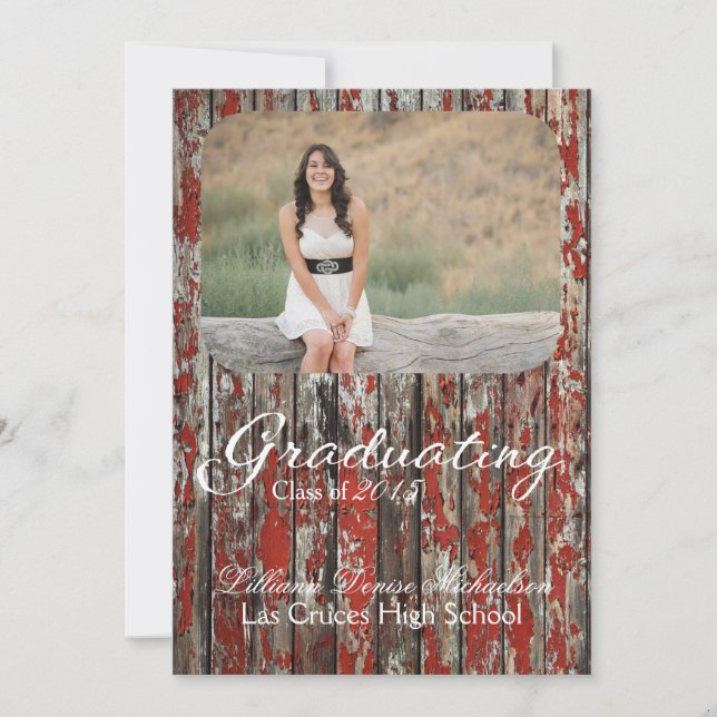 Anuncio 5 x 7 Viejos Red Barn Wood Weather Senior Invitaci (Anverso)