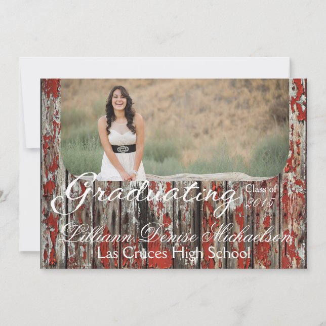 Anuncio 5 x 7 Viejos Red Barn Wood Weather Senior Invitaci (Anverso)