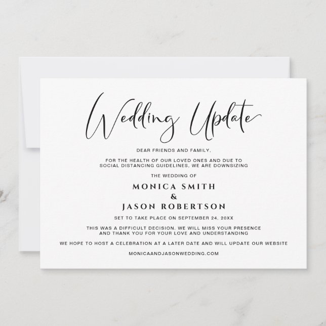 Anuncio Actualización de Boda Más Pequeña Cambio de Planes (Anverso)