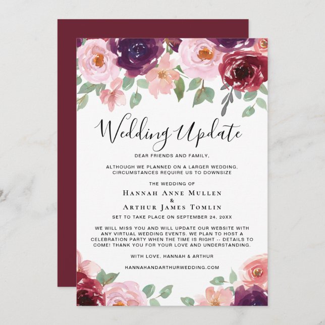 Anuncio Actualización de Boda Pequeña Floral Acuarela (Anverso / Reverso)