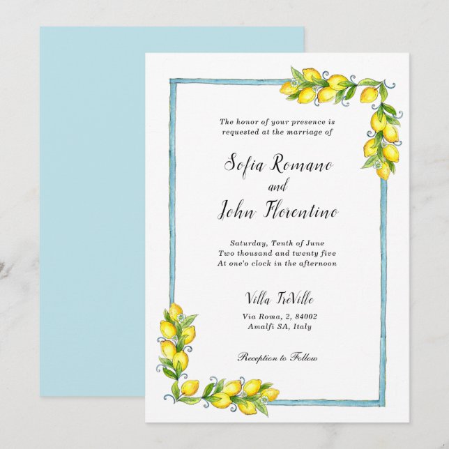 Anuncio acuarela de Amalfi Boda vintage de Lemons (Anverso / Reverso)