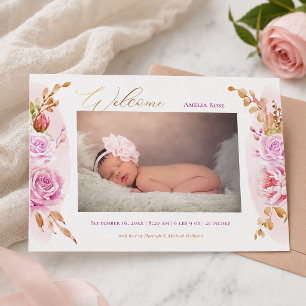 Anuncio Acuarela Floral Rosas Rosadas Niña Bebé Foto Nacim
