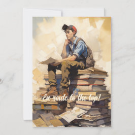 Anuncio Adolescente en un montón de libros